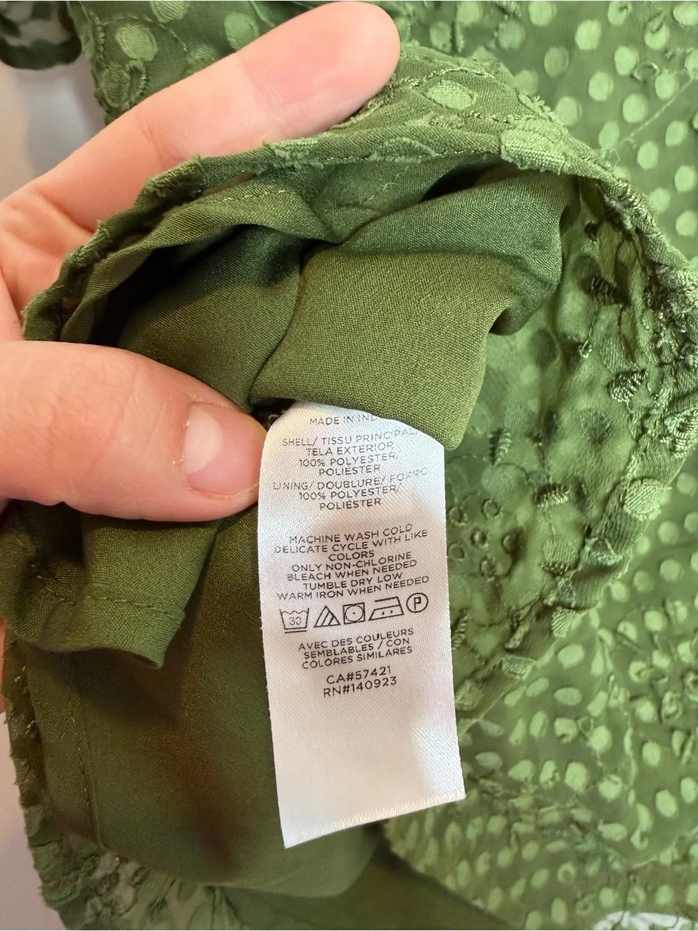 LOFT Olive Green Swiss Dot Floral Embroidered Puff Sleeve Blouse Large